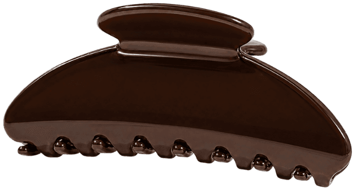 The Espresso claw clip in dark chocolate brown, straight on from the front.