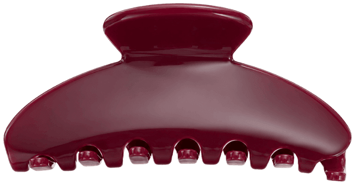 The Merlot claw clip in deep wine red, undecorated, straight on from the front.